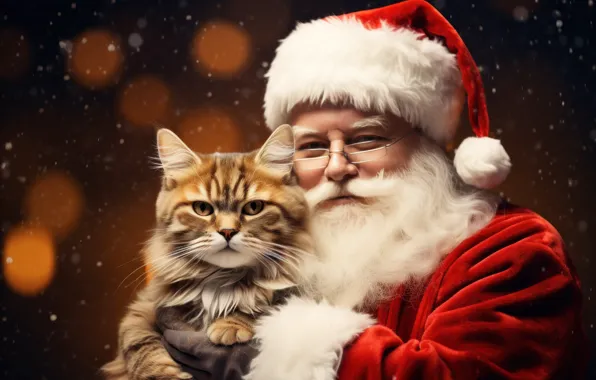 Cat, cat, kitty, kindness, portrait, Christmas, New year, Santa Claus