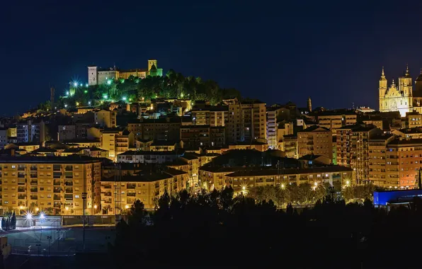 Trees, night, lights, home, lights, Spain, Aragon, Alcaniz