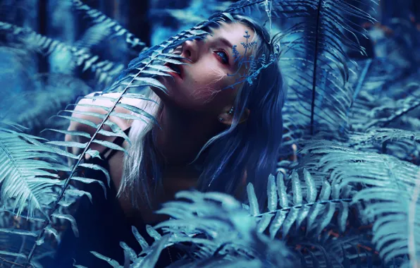 Leaves, girl, fern, Kindra Nikole, fern, Earthen