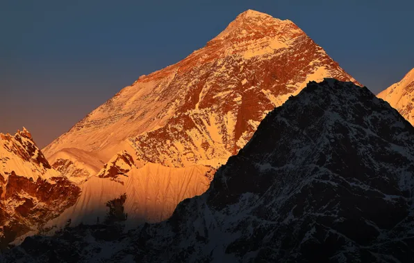 The sky, light, snow, mountains, tops, shadow, lighting, contrast
