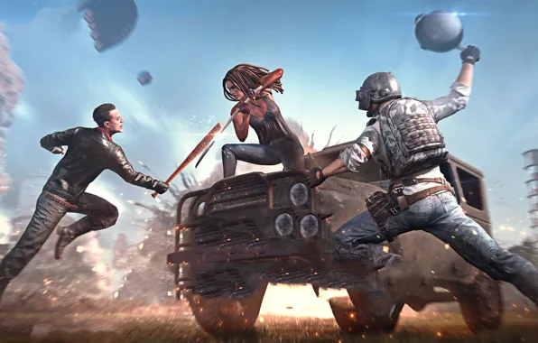 Machine, girl, speed, frame, guys, PlayerUnknown's Battlegrounds