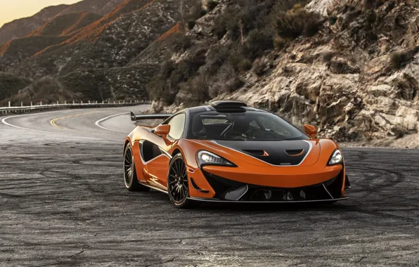 Road, mountains, rocks, McLaren, GT4, 2021, 620R, twin-turbo V8