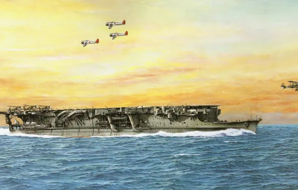 Ship, art, the carrier, Navy, military, Japanese, WW2, aircraft carrier