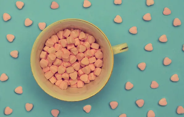 Picture background, mug, Cup, hearts, a lot, candy