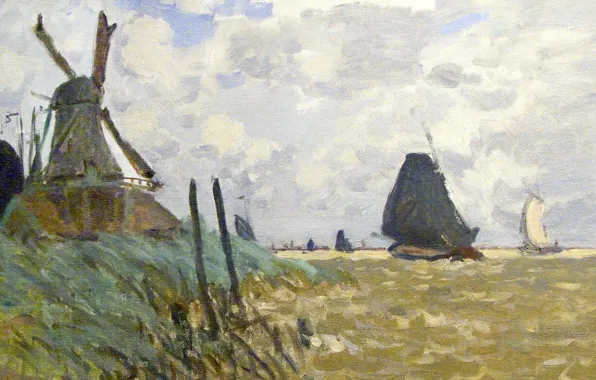 Picture landscape, picture, Claude Monet, Windmill near Zaandam