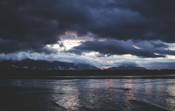 Sunset, The sky, Clouds, The evening, Night, Lake, America, Beauty