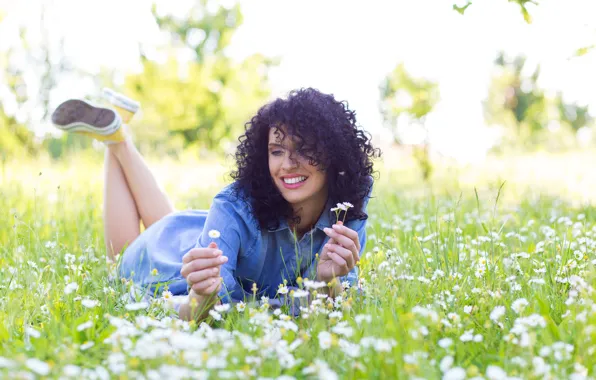 Greens, summer, grass, the sun, joy, flowers, nature, smile