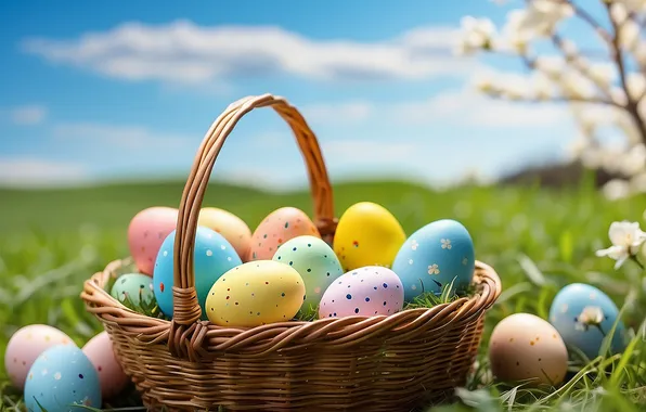 Picture flowers, eggs, spring, colorful, Easter, happy, flowers, spring