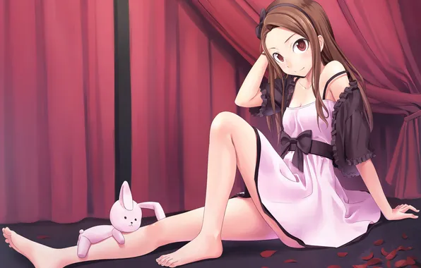 Look, girl, petals, curtain, Bunny