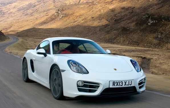 Picture road, car, machine, speed, Porsche, Cayman, white