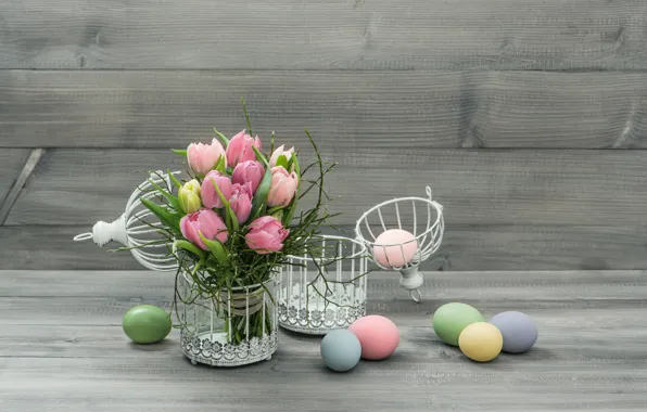 Flowers, eggs, Easter, tulips, Easter eggs