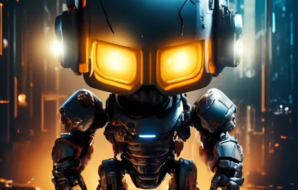 Robot, big eyes, doom, ai art, mini doom