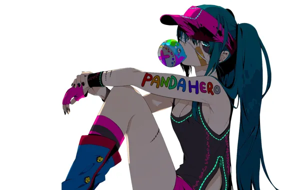 Mike, cuts, gloves, cap, bubble, knee, vocaloid, sitting