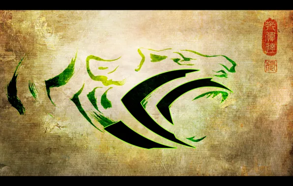Picture tiger, green, Nvidia