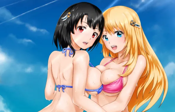 Sexy, cleavage, long hair, girls, boobs, anime, blue eyes, beautiful