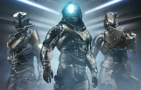 Weapons, background, the game, smoke, soldiers, trio, three, Destiny 2
