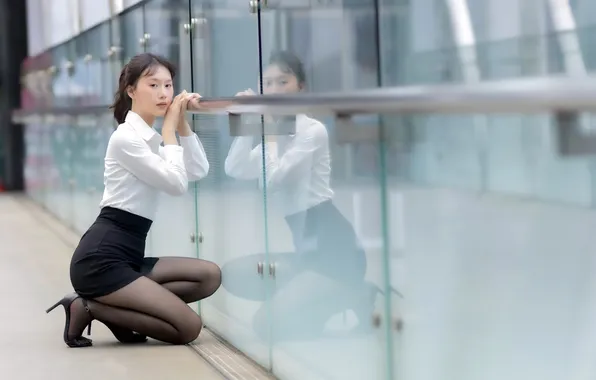 Girl, reflection, Asian