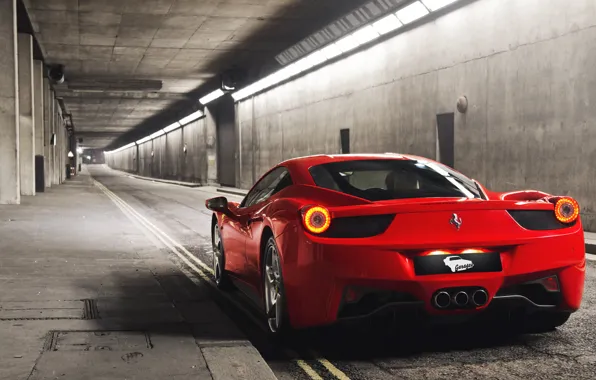 Picture red, Ferrari, red, sports car, Ferrari, 458, tunnel, Italia