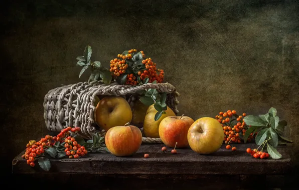 Picture berries, background, apples, still life, basket, English