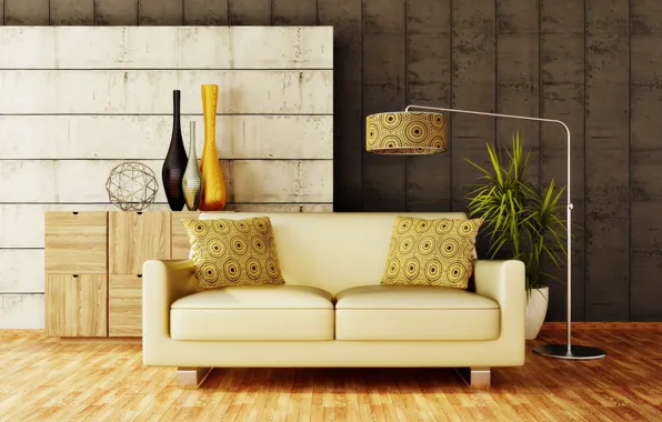 Design, style, sofa, furniture, interior, lamp, vase, modern
