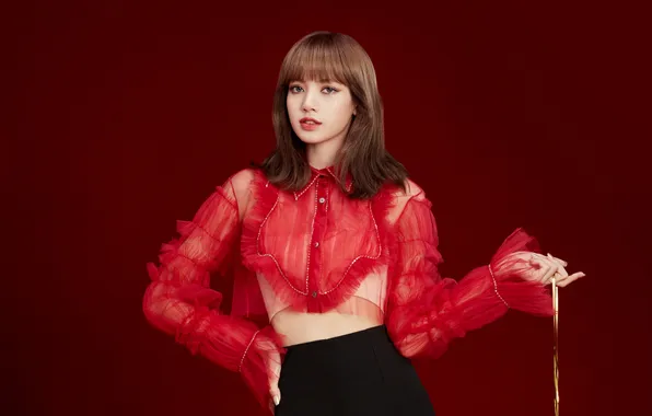 Picture beautiful girl, beautiful girl, Lisa, K-Pop, Blackpink, dark red background, dark red background, K-Pop