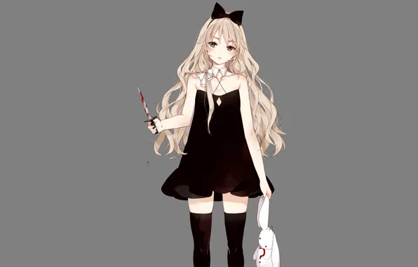 Girl, knife, grey background