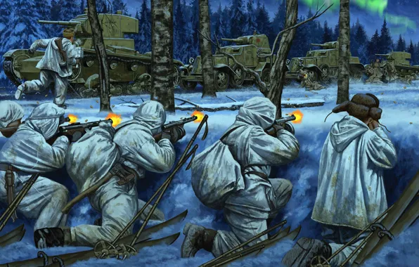 Battle, Soldiers, Attack, Shot, 1940, Machines, The Soviet-Finnish war, The winter war