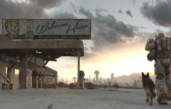 Dog, station, running, equipment, Fallout 4, The Wanderer Trailer
