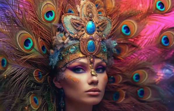 Look, girl, decoration, face, style, fantasy, bird, portrait