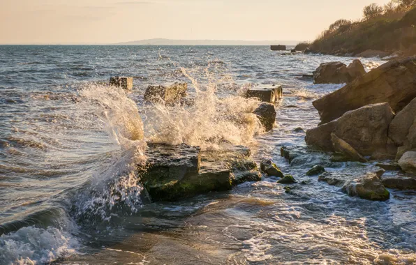 Sea, stones, dawn, Crimea
