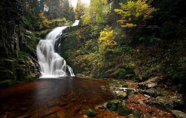 Picture autumn, forest, landscape, nature, stones, waterfall