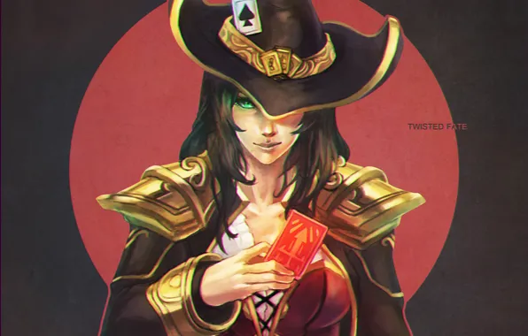 Picture card, girl, hat, League of Legends, fan art, Twisted Fate, Card Master