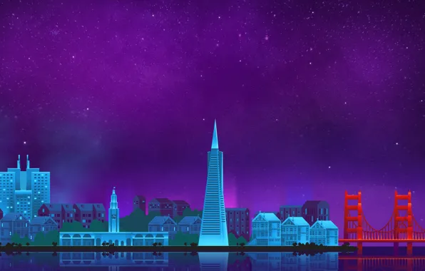 The sky, Minimalism, Night, The city, Art, San Francisco, Digital, Illustration