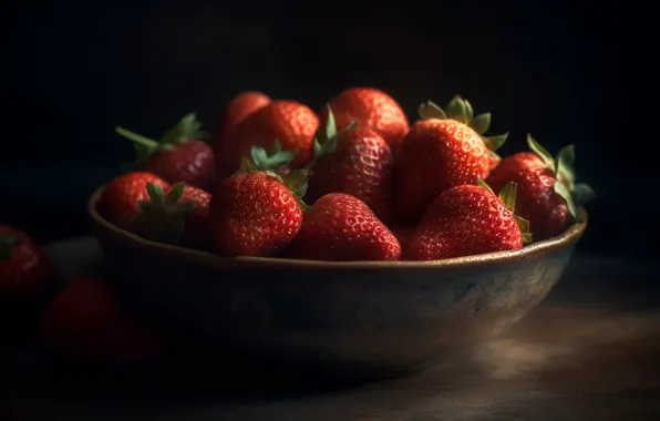 Light, berries, rendering, table, blur, strawberry, bowl, still life
