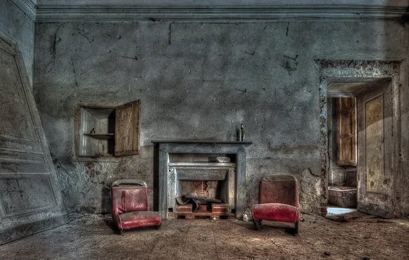 Picture the door, chairs, fireplace