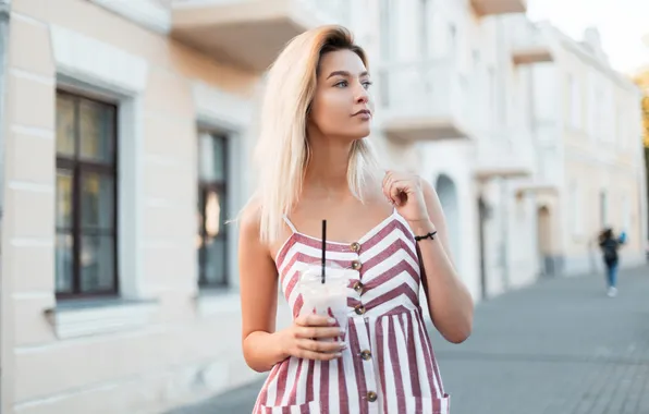 Summer, look, girl, the city, street, model, makeup, blonde