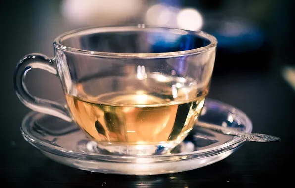 Green, tea, morning, spoon, mug, Cup, drink, saucer