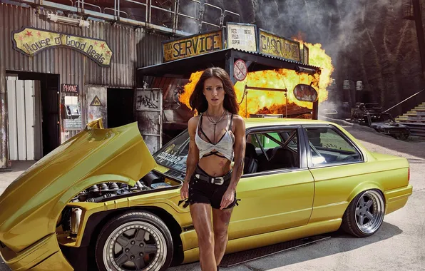 Girl, sexy, model, BMW, brunette, sexy, beauty, E30