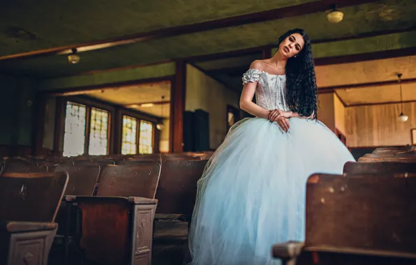 Girl, style, the bride, curls, wedding dress