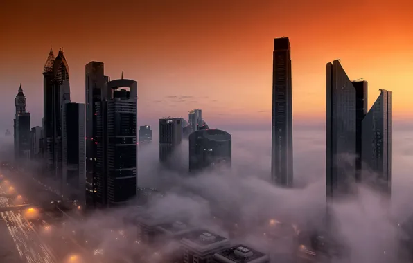 The sky, the city, fog, home, Dubai, Dubai, UAE