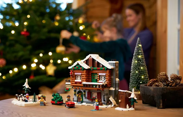 Decoration, lights, Christmas, New year, bumps, festive mood, mother and daughter, decorate the Christmas tree