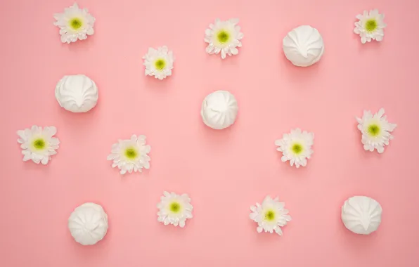 Flowers, background, marshmallows, Sweets