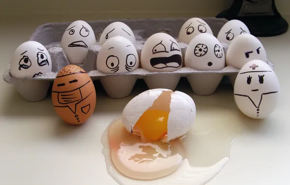 Picture emotions, box, eggs, drop, horror, the yolk