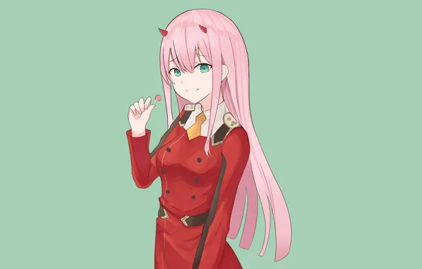 Girl, art, green background, 002, Darling In The Frankxx, Cute in France, Zero Two