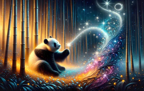 Forest, magic, bamboo, Panda, bamboo forest