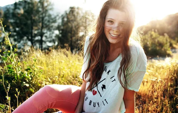 Grass, look, light, pose, smile, Girl