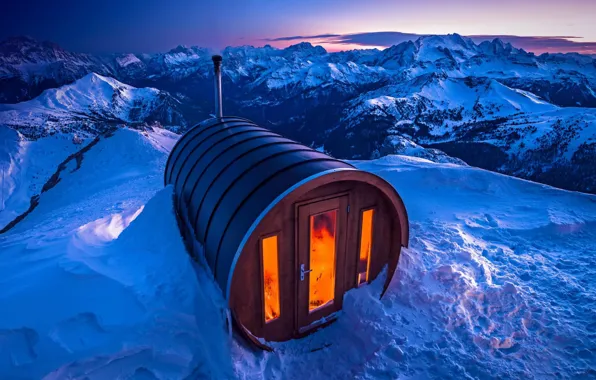 Snow, sauna, Italy, The Dolomites, mount Lagazuoi