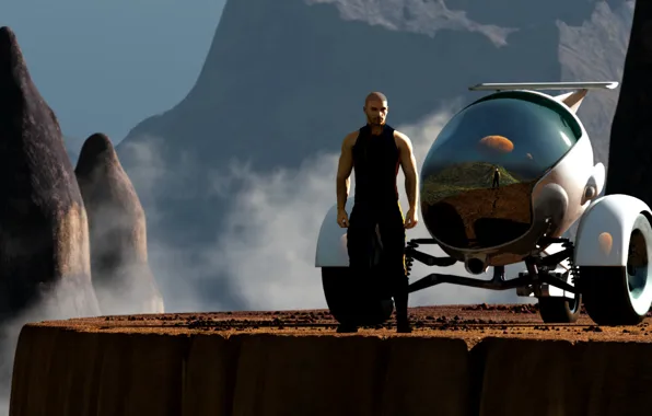 Man, cart, sky, plateau, rocks, men, founder