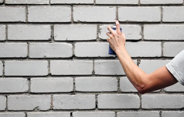 Picture wall, graffiti, bricks, hand, arm