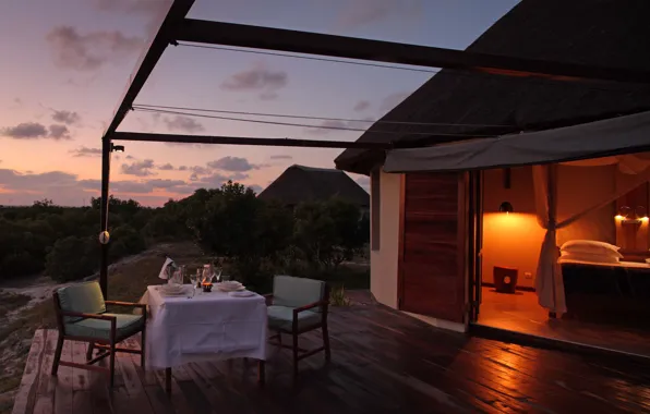 Night, hotel, Africa, safari, luxury, terrace, Mozambique